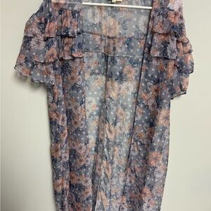 Easel Pink Bell Sleeve Sheer Blouse